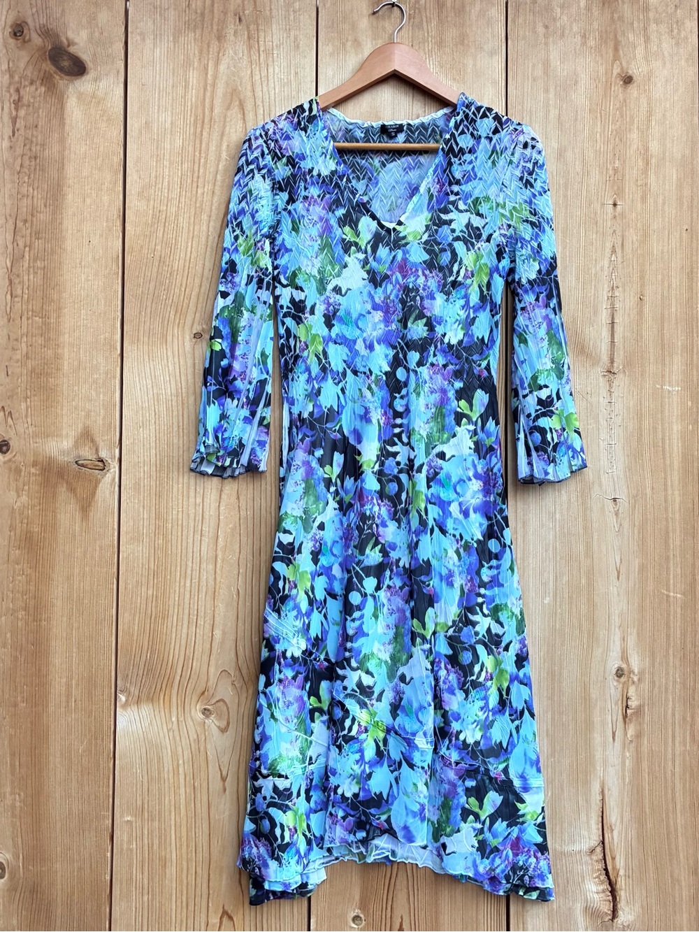 Komarov EUC Blue Floral Long Sleeve Dress Sz Small